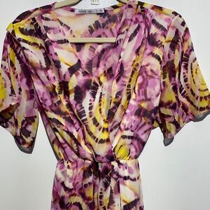 Fraiche by J Women's Wrap Front Mid Slit Tie-Die Maxi‎ Dress Multicolor Size S